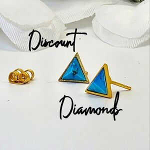 Triangluar Real Turquoise and 18K Yellow Gold Stud Earrings